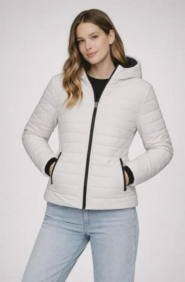 Şişme Kapüşonlu Fermuarlı Mont Su Itici Kapitone Astarlı Kumaş Cepli Kışlık Rahat Kalıp