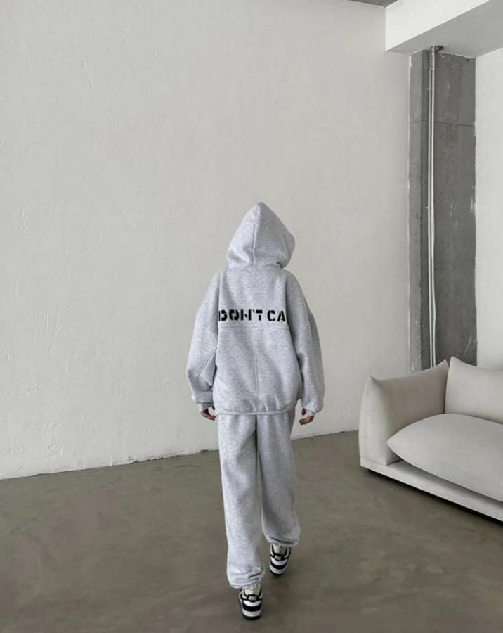 Nakış Işlemeli Üç Iplik Sweat Takım- Gri