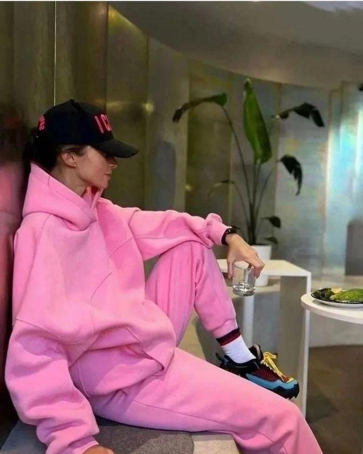 Nakış Işlemeli Üç Iplik Sweat Takım- Pembe