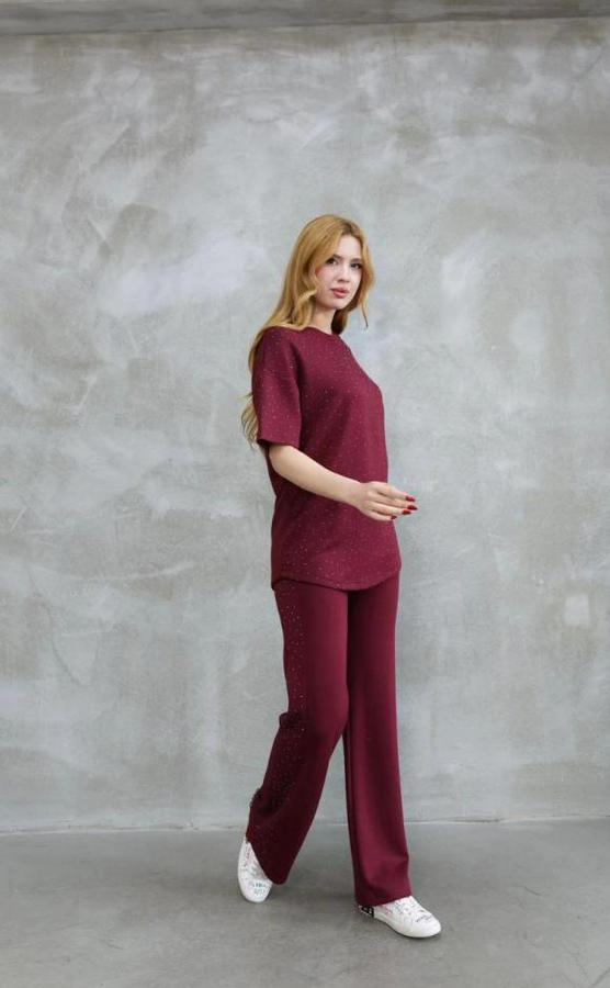 Osy Modal Yumuşak Dokulu Kumaş Bisiklet Yaka Taş Detaylı Kısa Kollu Takım