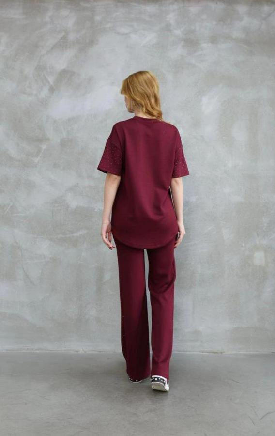 Osy Modal Yumuşak Dokulu Kumaş Bisiklet Yaka Taş Detaylı Kısa Kollu Takım