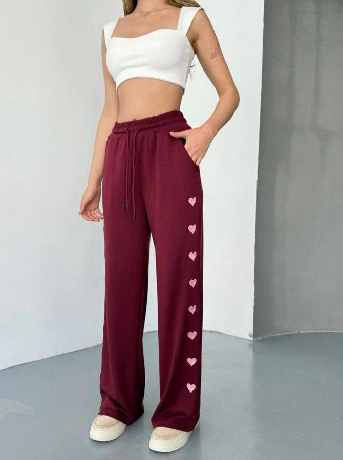 Osy Modal Yumuşak Dokulu Kumaş Nakış Işlemeli Rahat Bol Paça Eşofman Pantalon