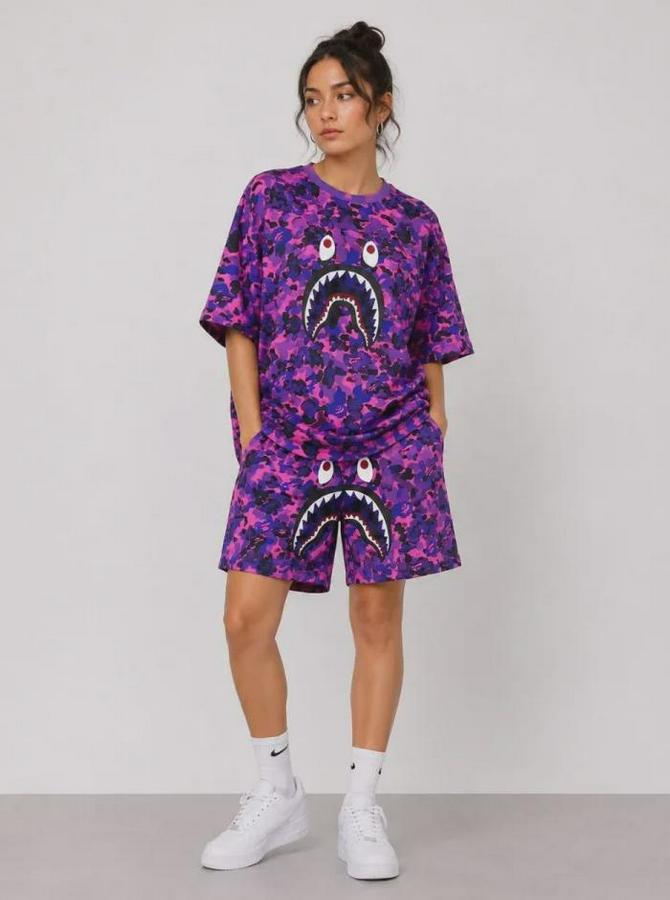 Oversize Kalıp Pubg Bape X Shark Nakışlı Cepli Şort Takım
