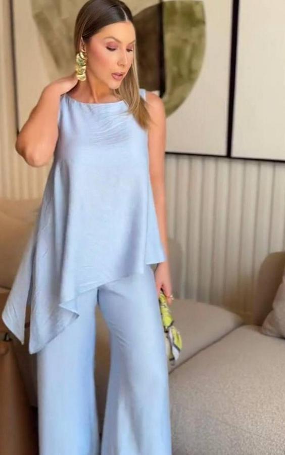 Asimetrik Bluz & Pantolon İkili Takım