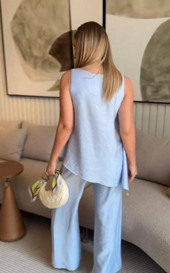 Asimetrik Bluz & Pantolon İkili Takım