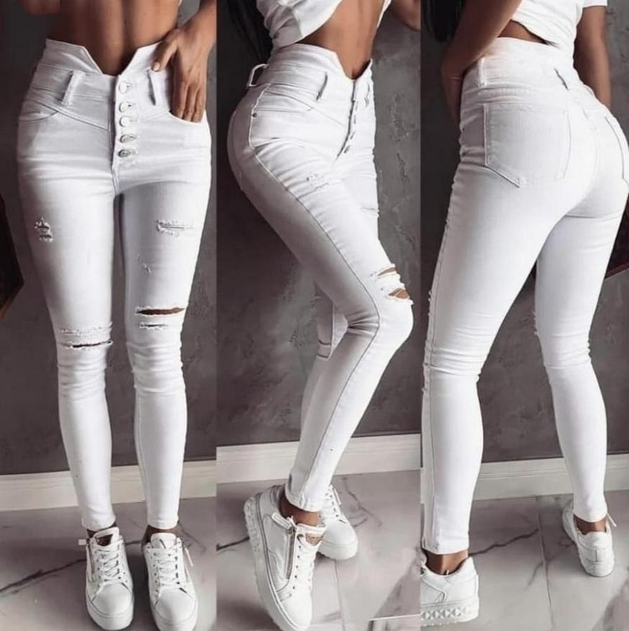 Düğmeli V Detay Bel Yırtık Kot