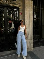 Arkadan Yırtmaçlı Jeans Kot Palazzo Pantolon