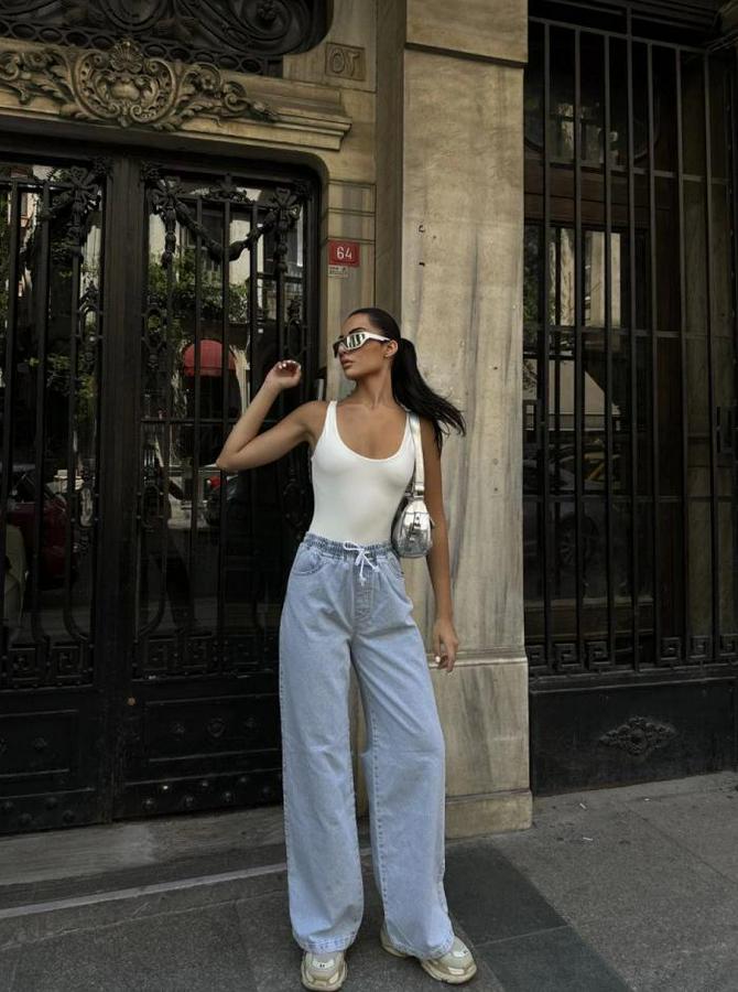 Arkadan Yırtmaçlı Jeans Kot Palazzo Pantolon