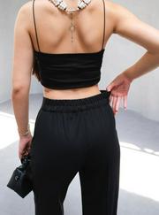 Arkasi Lasti̇kli̇ Pi̇leli̇ Dökümlü Wide Leg Pantolon
