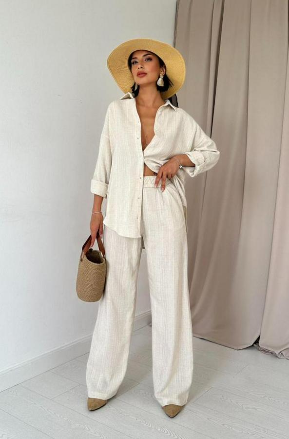 Bej Jakar Petek Gömlek Ve Pantolon Takım