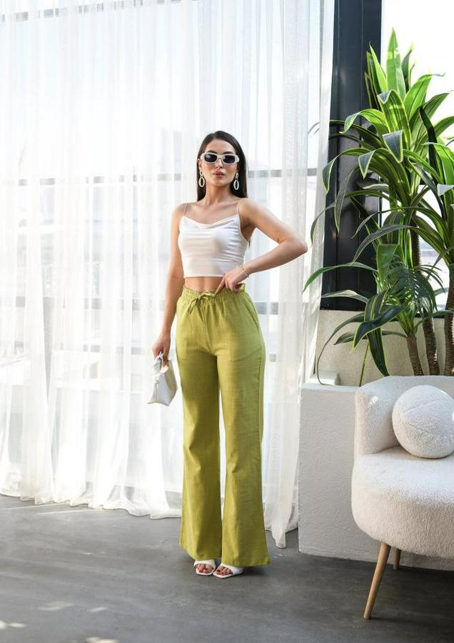 Beli̇ Lasti̇kli̇ Ve Bağcikli Keten Pantolon