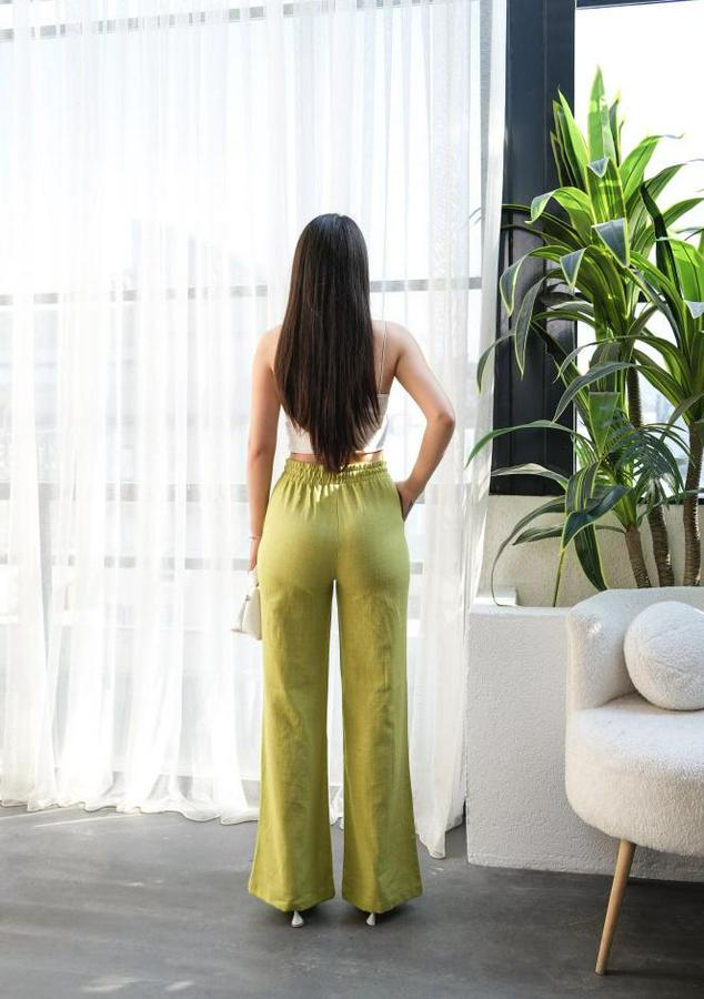 Beli̇ Lasti̇kli̇ Ve Bağcikli Keten Pantolon