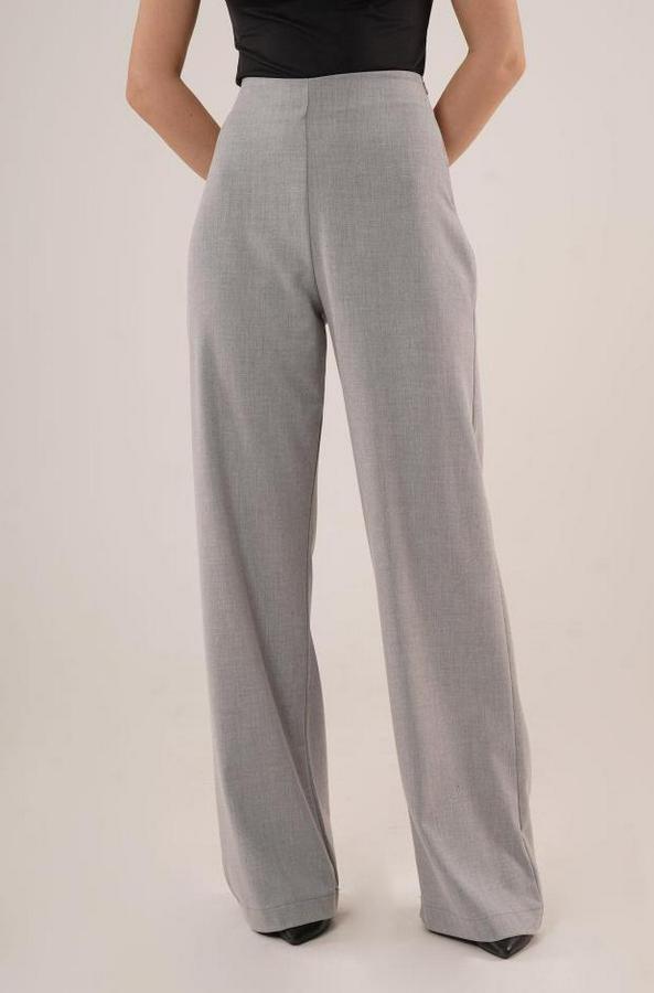 Bol Paça Yandan Fermuarlı Gri Kumaş Pantolon