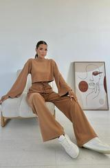 Camel Fitilli Bluz Ve Pantolon Takım