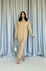 Camel Yıkamalı Gömlek Ve Pantolon Takım