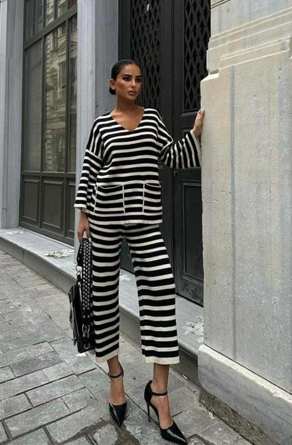 Candy Çizgili Straight Fit Pantolon Takım 9705-015