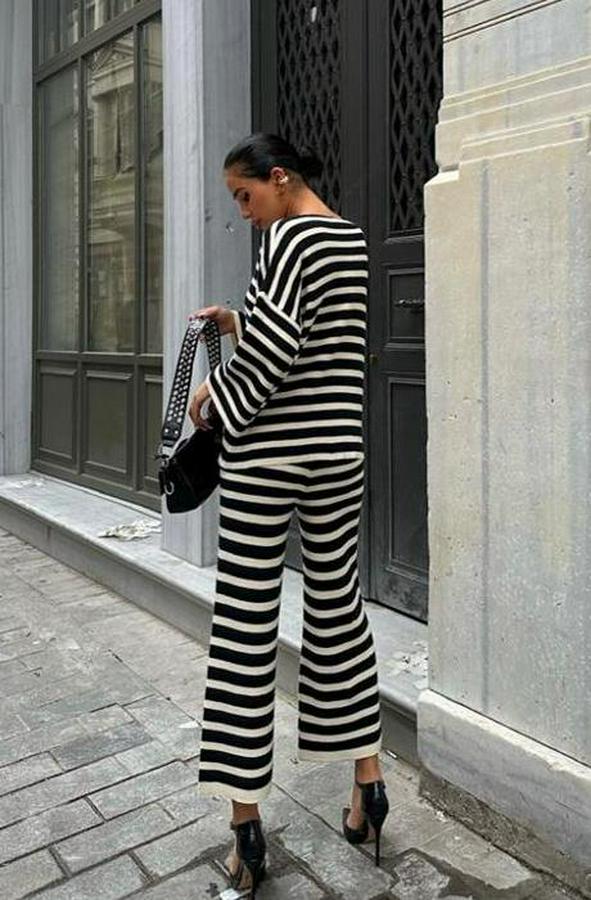 Candy Çizgili Straight Fit Pantolon Takım 9705-015