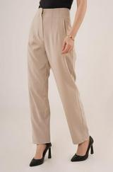 Çift Pens Detaylı Krem Pantolon