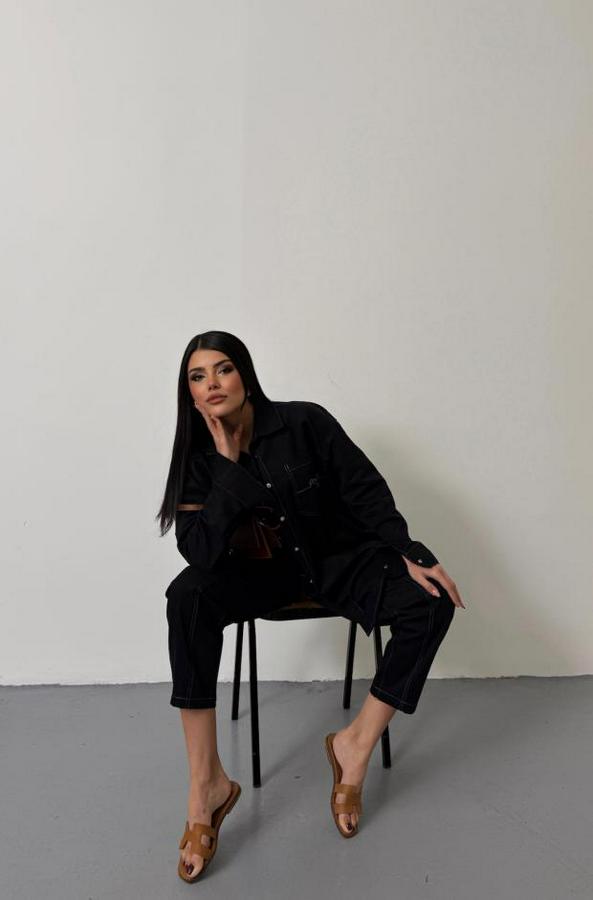 Denim Puntolu Gömlek-Pantolon Takim