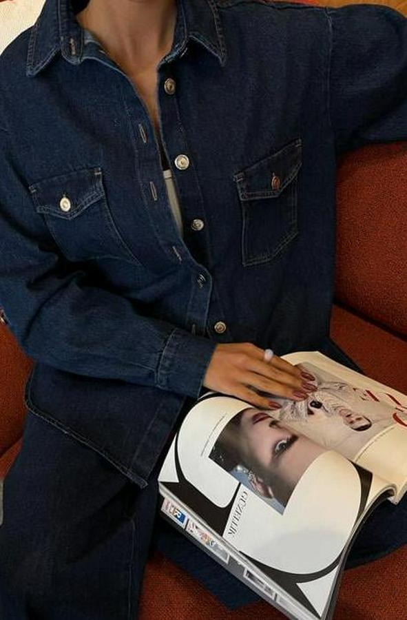 Gömlek Ve Palazzo Pantolon Klasik Denim Takım 10070