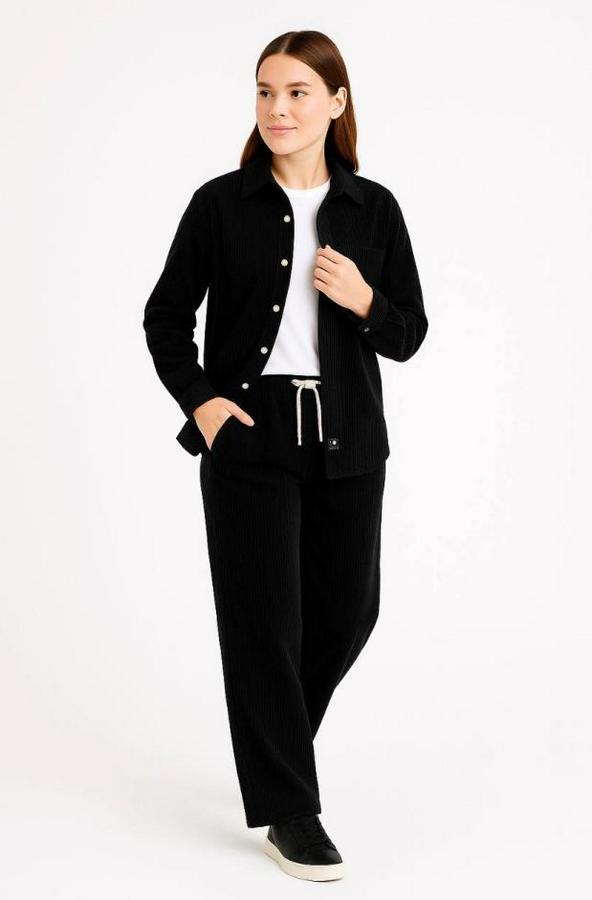 Kadife Oversize Takım – Gömlek Ve Pantolon Ikili Set Füme Corduroy Şıklığı, Rahat Ve Zarif Duruş Yumuşak Dokulu Kadife Kumaş, Düğmeli Gömlek Üst Ve La