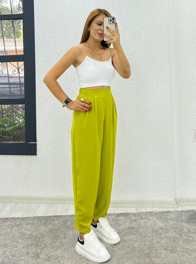 Aerobin Kumaş Bel Lastikli Pileli Pantolon