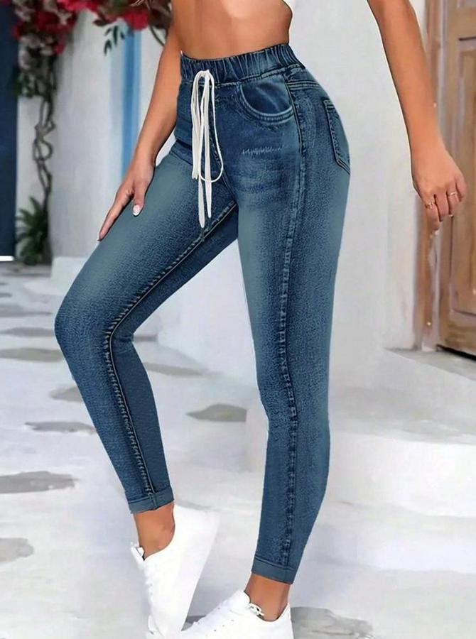 Belden Bağlamalı Cepli Yüksek Bel Kot Pantolon