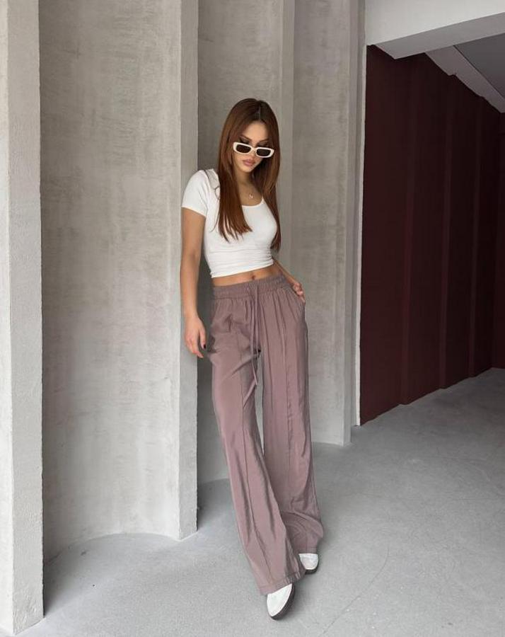 Beli Lastikli Çımalı Tensel Kumaş Ispanyol Paça Pantolon 