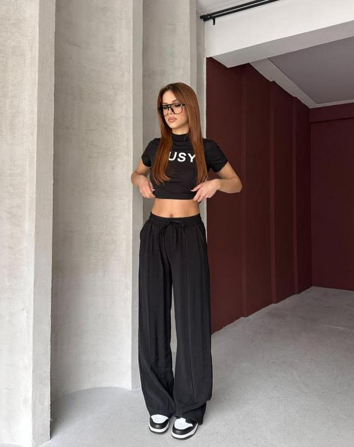 Beli Lastikli Çımalı Tensel Kumaş Ispanyol Paça Pantolon