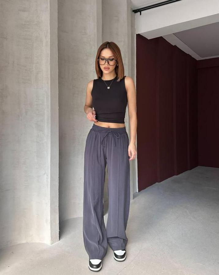 Beli Lastikli Çımalı Tensel Kumaş Ispanyol Paça Pantolon