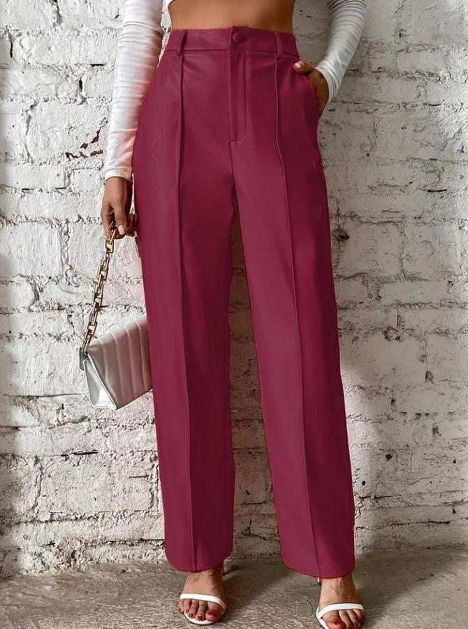 Önden Fermuarlı Cepli Geniş Kesim Lame Deri Pantolon
