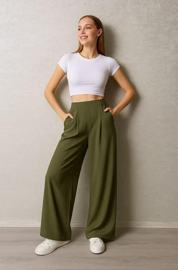 Pileli Gizli Cep Detay Salaş Pantolon