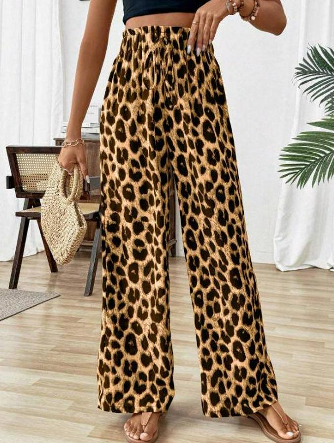 Süprem Kumaş Beli Lastikli Leopar Desen Pantolon