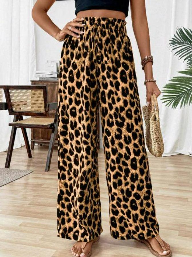 Süprem Kumaş Beli Lastikli Leopar Desen Pantolon