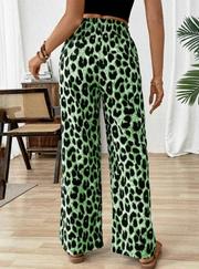 Süprem Kumaş Beli Lastikli Leopar Desen Pantolon