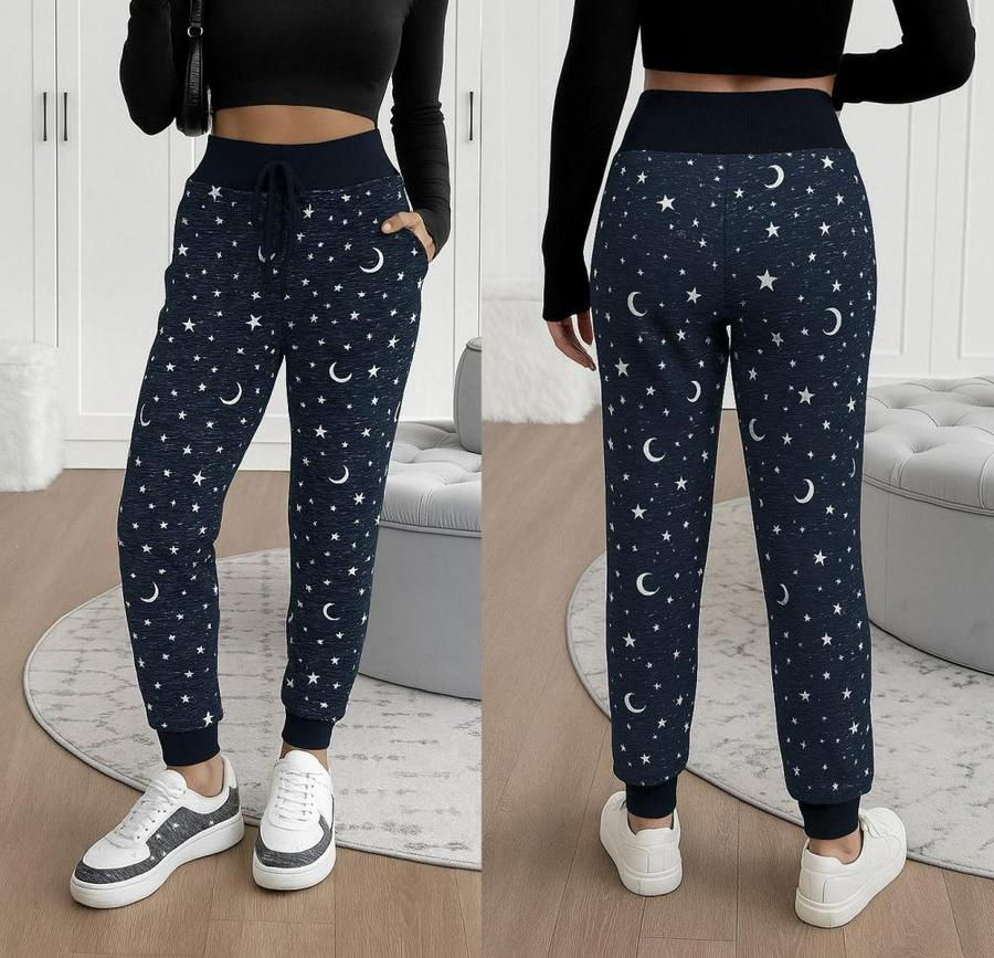 Yüksek Bel Bağcıklı Desenli Iki Iplik Pantolon