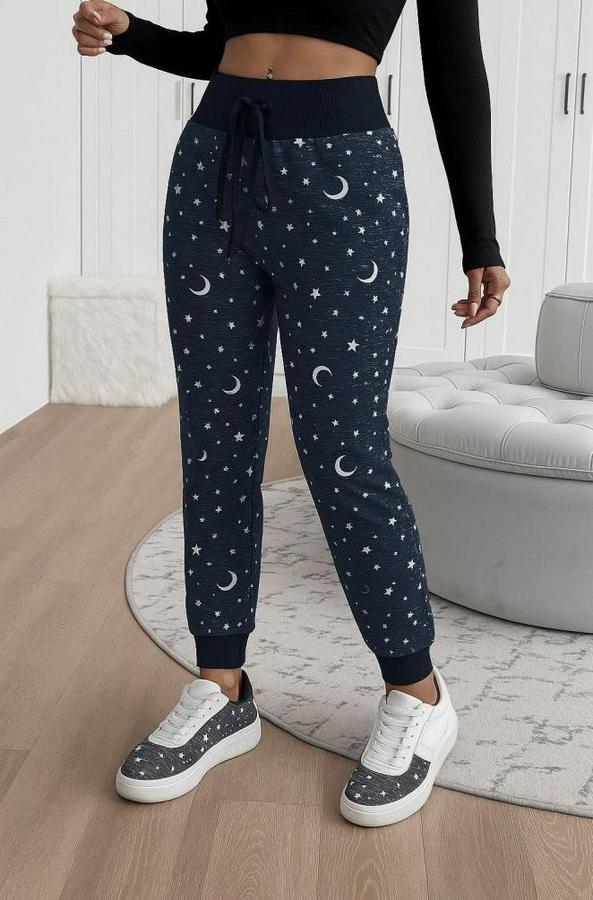 Yüksek Bel Bağcıklı Desenli Iki Iplik Pantolon