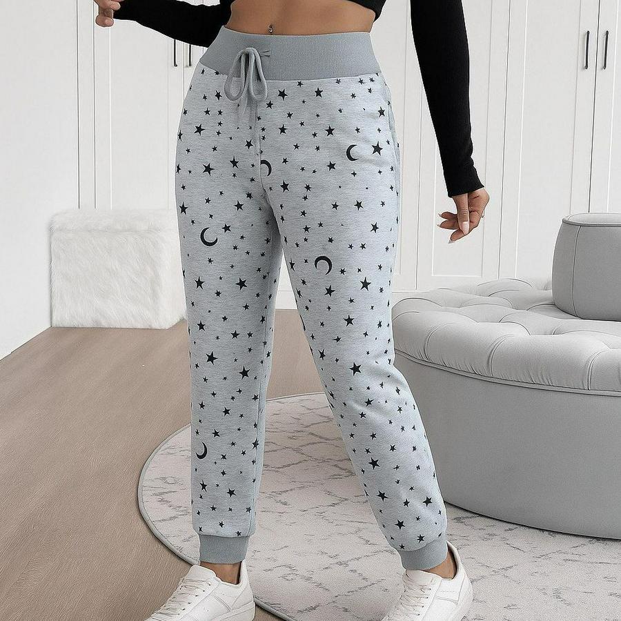 Yüksek Bel Bağcıklı Desenli Iki Iplik Pantolon