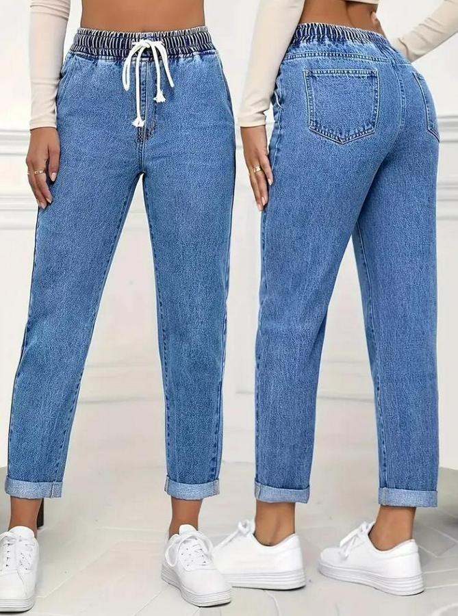 Yüksek Bel Bağcıklı Kot Pantolon