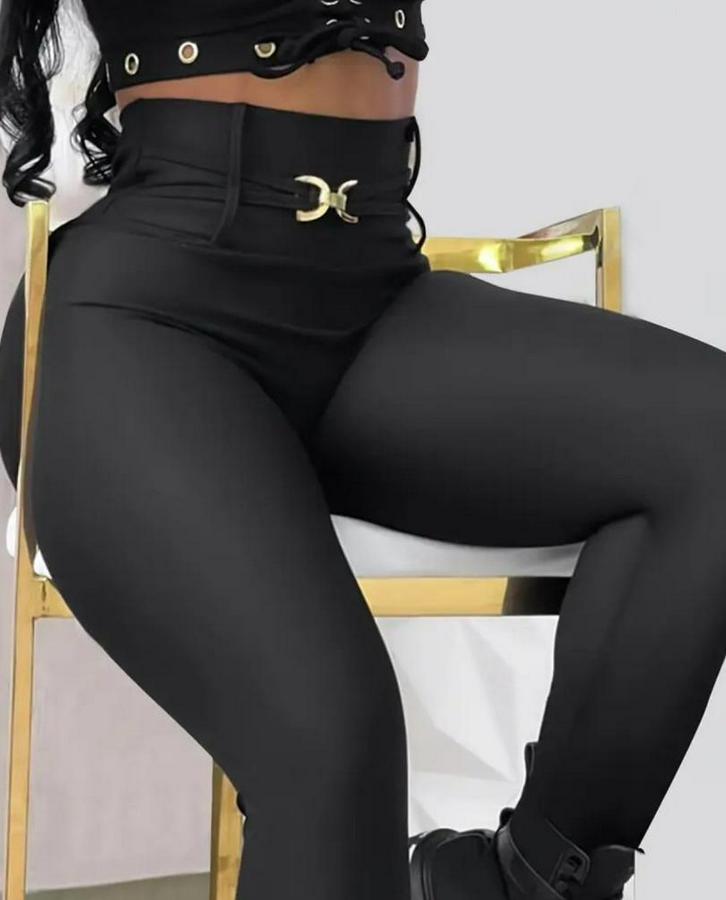 Yüksek Bel Belden Toka Detaylı Dalgıç Tayt