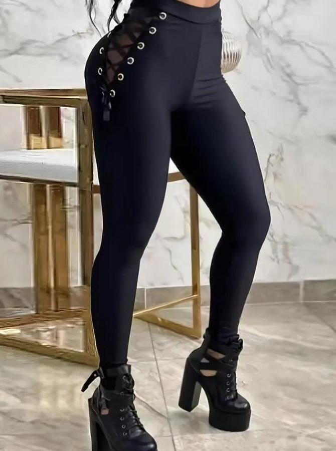 Yüksek Bel Çapraz Bağcıklı Tül Detaylı Dalgıç Tayt