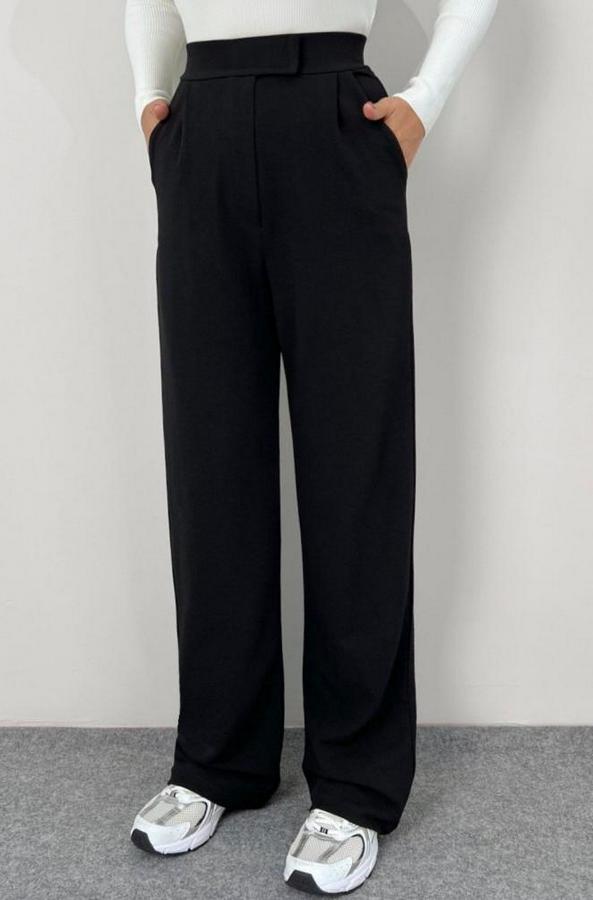 Yüksek Bel Cepli Cırt Kapama Janjan Krep Pantolon