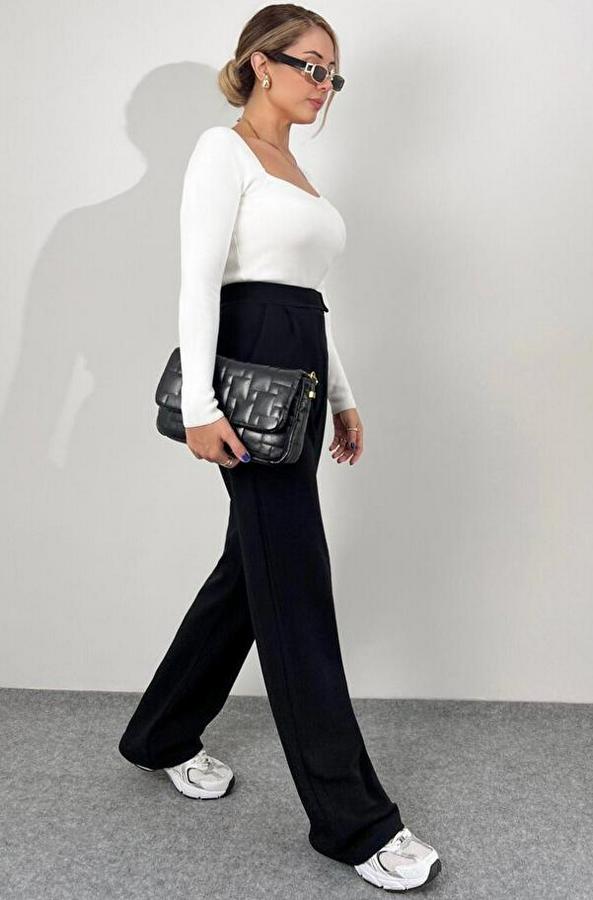 Yüksek Bel Cepli Cırt Kapama Janjan Krep Pantolon