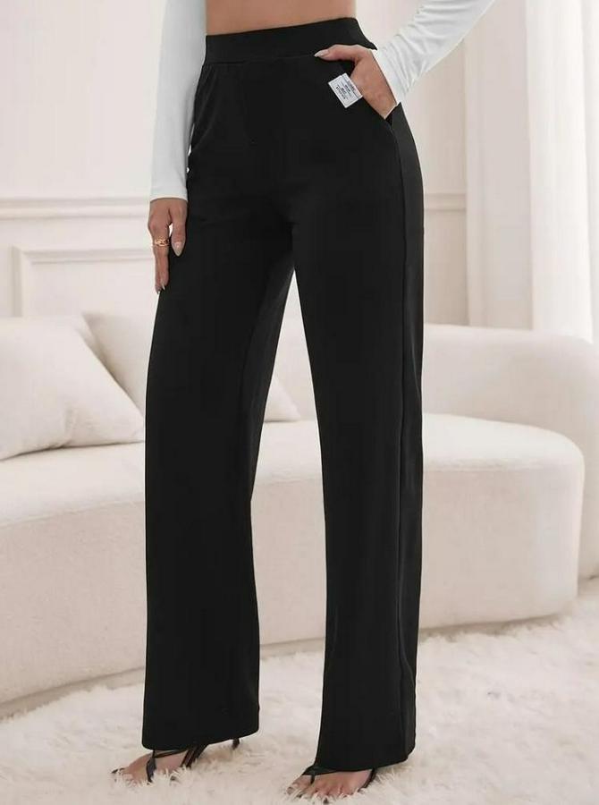 Yüksek Bel Cepli Geniş Kesim Ithal Krep Pantolon