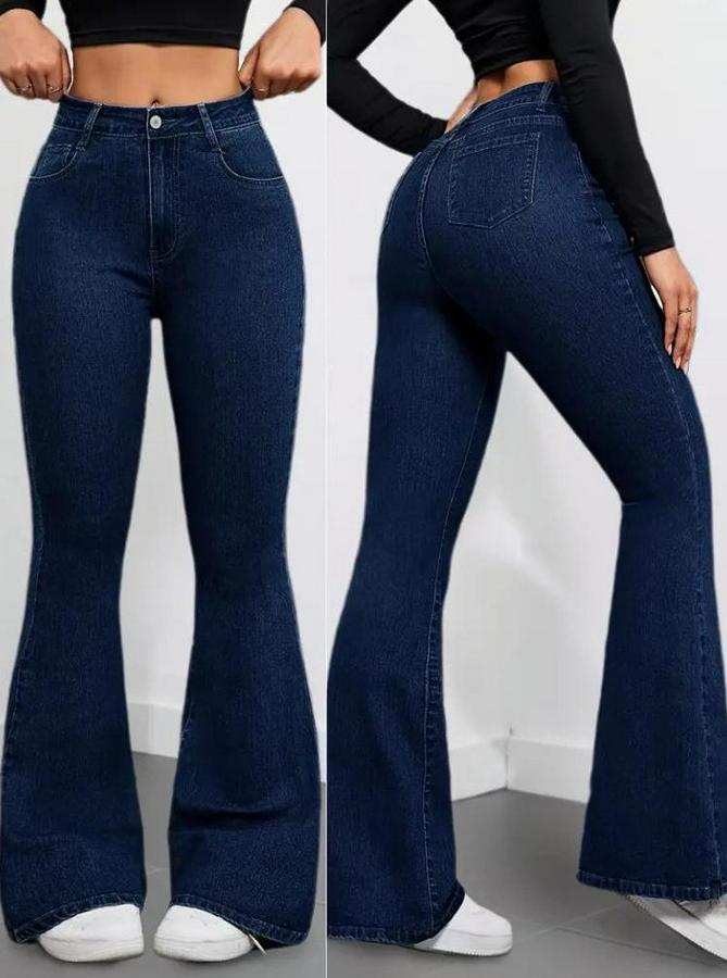 Yüksek Bel Cepli Ispanyol Paçalı Kot Pantolon