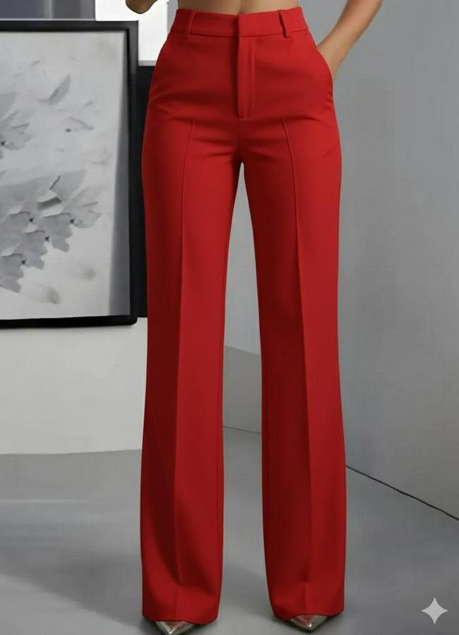 Yüksek Bel Cepli Ithal Krep Pantolon