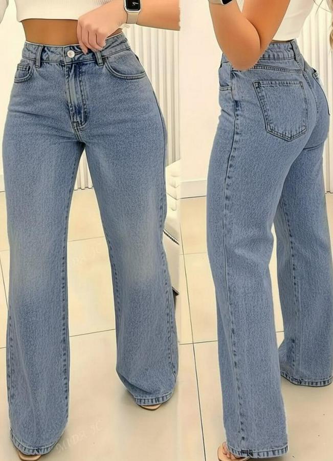 Yüksek Bel Cepli Paçaya Doğru Geniş Kot Pantolon