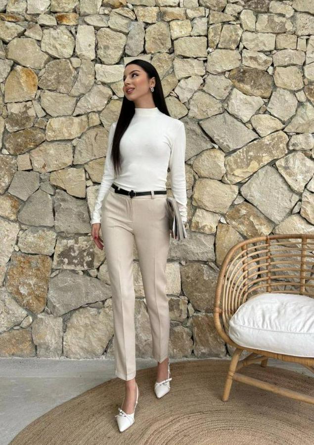 Yüksek Bel Dar Paça Kemer Dahil Kumaş Pantolon