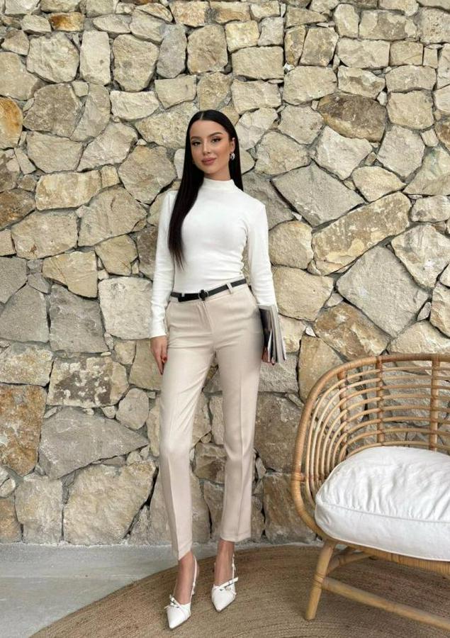 Yüksek Bel Dar Paça Kemer Dahil Kumaş Pantolon