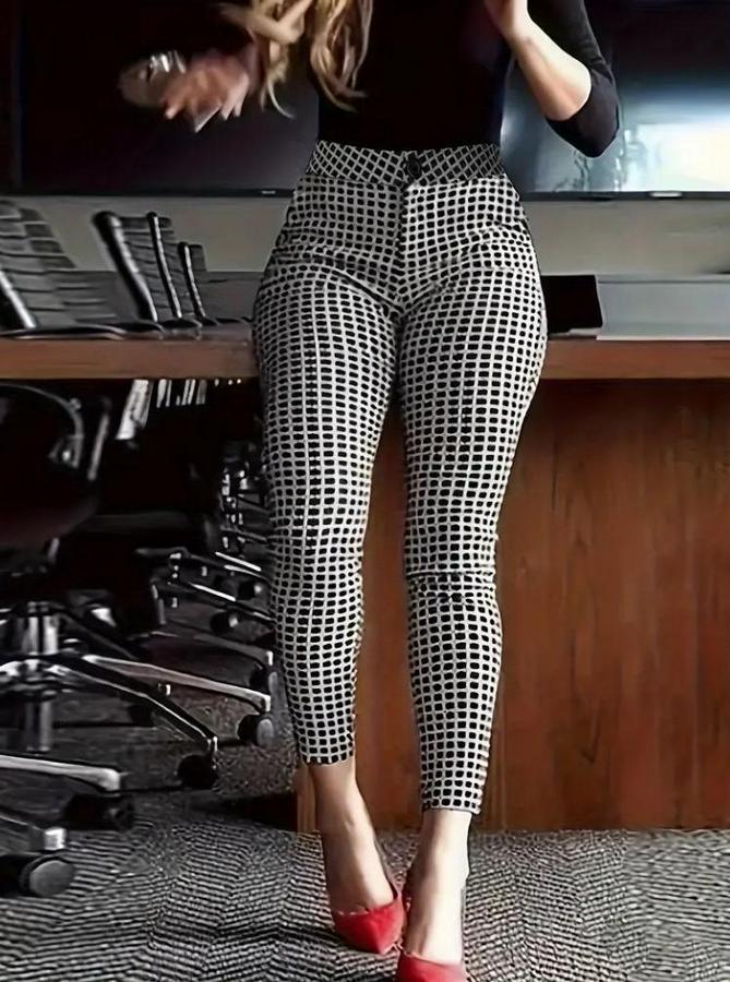 Yüksek Bel Desenli Dalgıç Pantolon